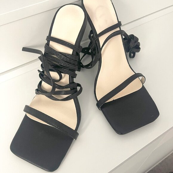 Shoes - Black Heeled wrapped straps